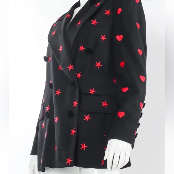 Escada Vintage Love Heart, Star & Bowtie Embroidered Women’s Black Blazer, 80s - Picture 6 of 16